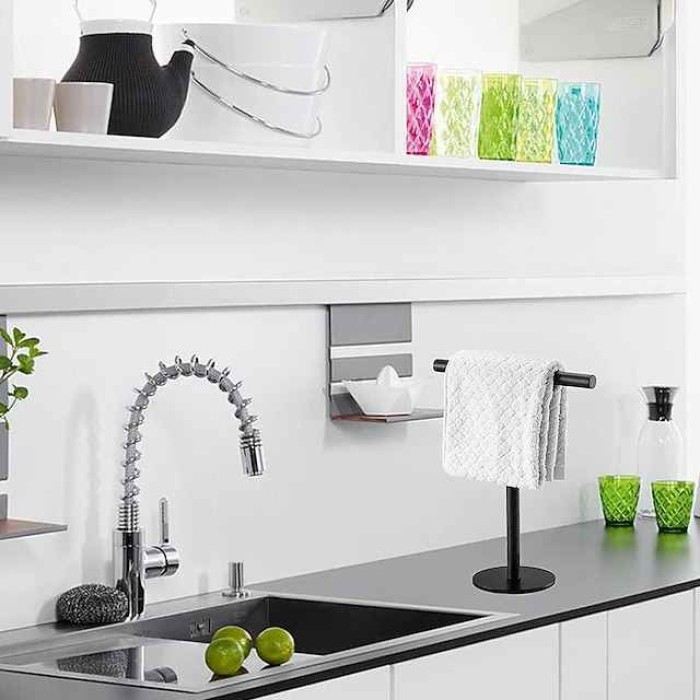 Hand Towel Holder Stand for Bathroom Vanity Countertop Matte Black T-Shape Towel Bar Rack Stand Towel Bar for Bathroom Kitchen