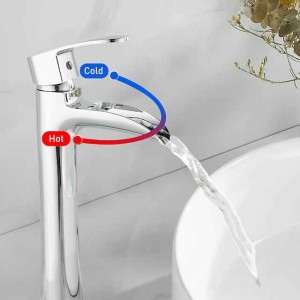 Waterfall Bathroom Sink Mixer Faucet Chrome, Tall Basin Mixer Taps Brass, Single Handle One Hole Tap with Hot and Cold Hose Deck Mounted Vessel Water Tap