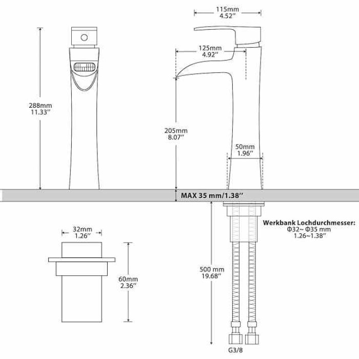 Waterfall Bathroom Sink Mixer Faucet Chrome, Tall Basin Mixer Taps Brass, Single Handle One Hole Tap with Hot and Cold Hose Deck Mounted Vessel Water Tap