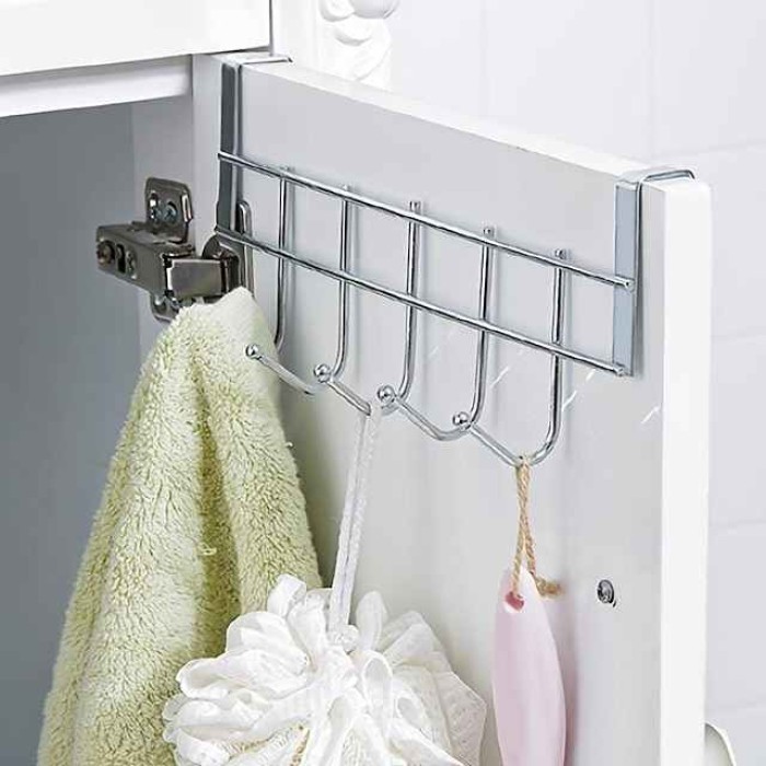 1pc 5-Hook Cabinet Hooks, Punch Free Stainless Steel Shower Door Hook, Cabinet Door Back Hook