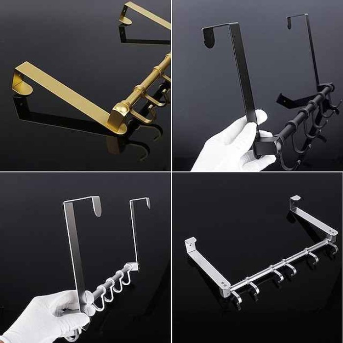 Over The Door Hook,Aluminium Alloy Moveable 6 Hooks, Over Door Hook Hanger for Hanging Clothes/Towels/Coats/Backpack/Hat, Over Door Coat Rack