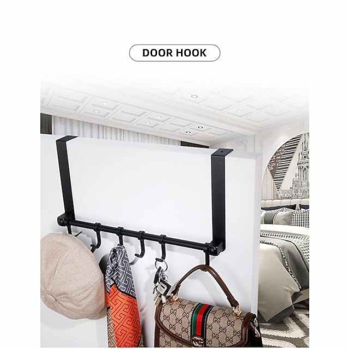 Over The Door Hook,Aluminium Alloy Moveable 6 Hooks, Over Door Hook Hanger for Hanging Clothes/Towels/Coats/Backpack/Hat, Over Door Coat Rack