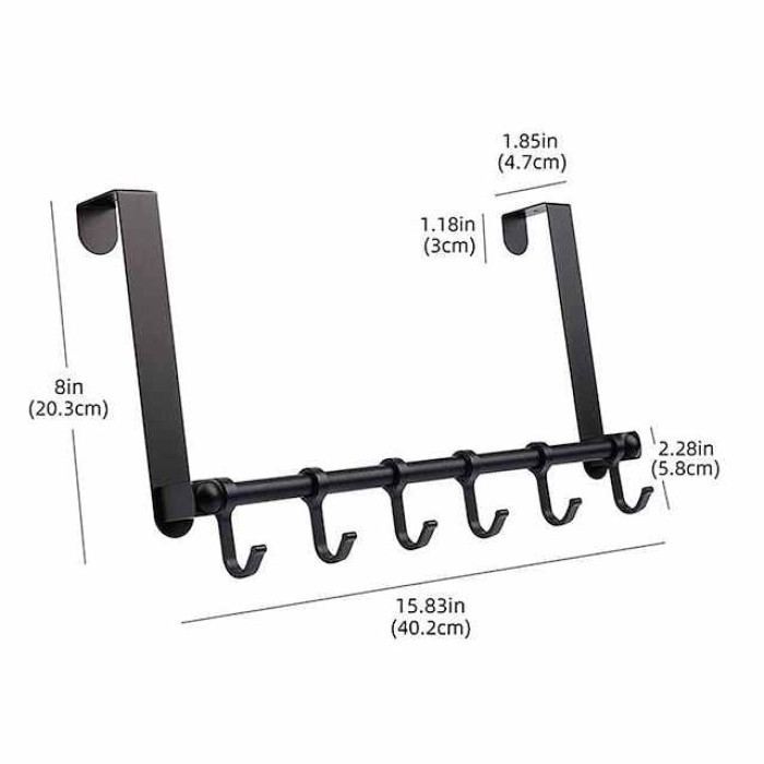 Over The Door Hook,Aluminium Alloy Moveable 6 Hooks, Over Door Hook Hanger for Hanging Clothes/Towels/Coats/Backpack/Hat, Over Door Coat Rack