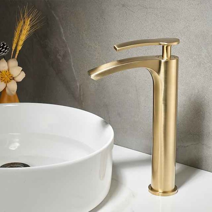 Bathroom Waterfall Sink Faucet, Basin Mixer Taps Tall Short Brass, Deck Mounted Single Handle One Hole Tap with Hot and Cold Hose Vessel Water Tap Washroom