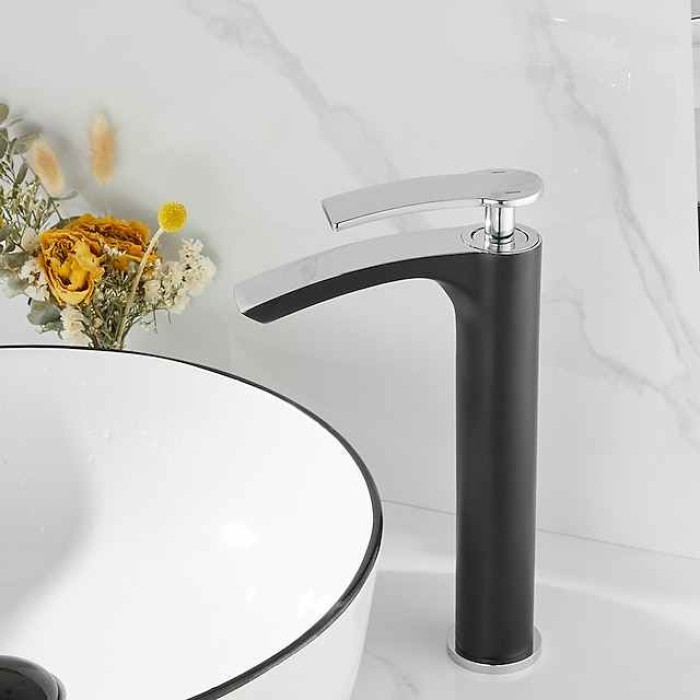 Bathroom Waterfall Sink Faucet, Basin Mixer Taps Tall Short Brass, Deck Mounted Single Handle One Hole Tap with Hot and Cold Hose Vessel Water Tap Washroom