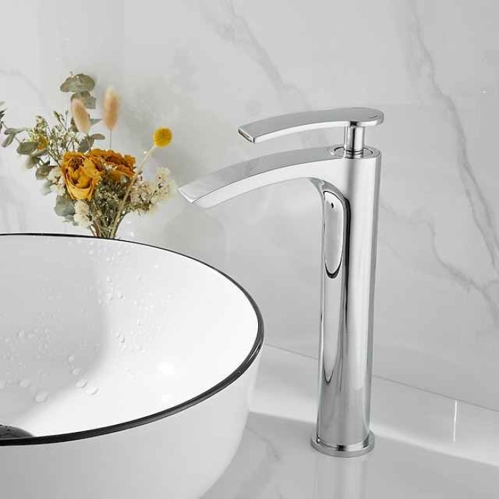 Bathroom Waterfall Sink Faucet, Basin Mixer Taps Tall Short Brass, Deck Mounted Single Handle One Hole Tap with Hot and Cold Hose Vessel Water Tap Washroom