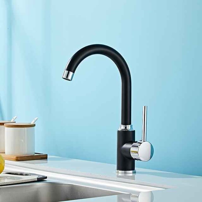 Kitchen Sink Mixer Faucet, Single Handle Vessel Taps with Hot and Cold Hose, Brass Water Taps One Hole Deck Mounted