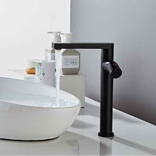 Black Basin Sink Mixer Faucet Brass, Tall Bathroom Taps Single Handle One Hole with Hot and Cold Hose Vessel Water Tap Deck Mounted