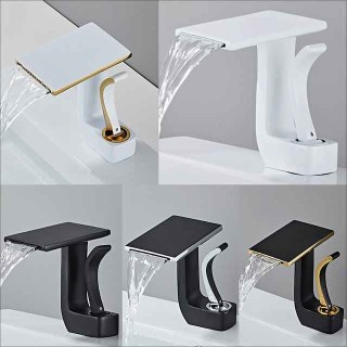 Waterfall Basin Sink Mixer Faucet, Brass Bathroom Taps Single Handle One Hole with Hot and Cold Hose Vessel Water Tap Deck Mounted