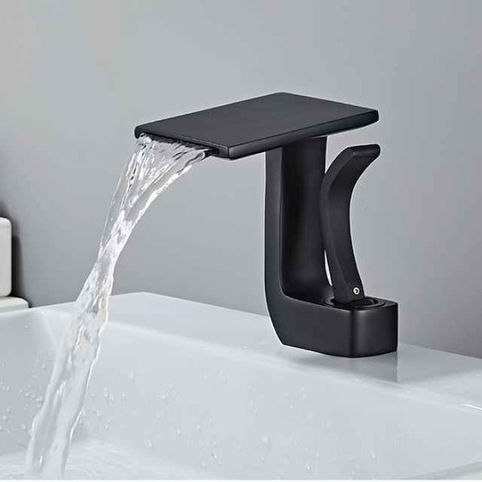 Waterfall Basin Sink Mixer Faucet, Brass Bathroom Taps Single Handle One Hole with Hot and Cold Hose Vessel Water Tap Deck Mounted