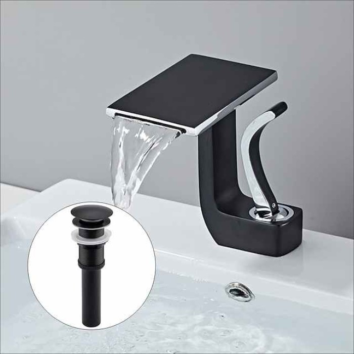 Waterfall Basin Sink Mixer Faucet, Brass Bathroom Taps Single Handle One Hole with Hot and Cold Hose Vessel Water Tap Deck Mounted