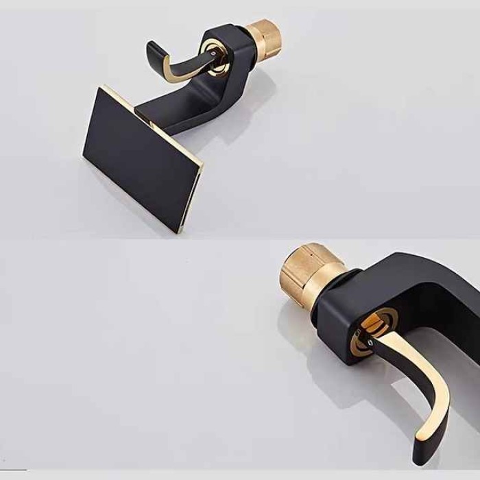 Waterfall Basin Sink Mixer Faucet, Brass Bathroom Taps Single Handle One Hole with Hot and Cold Hose Vessel Water Tap Deck Mounted