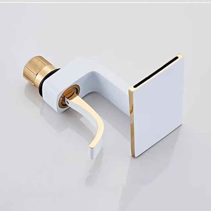 Waterfall Basin Sink Mixer Faucet, Brass Bathroom Taps Single Handle One Hole with Hot and Cold Hose Vessel Water Tap Deck Mounted