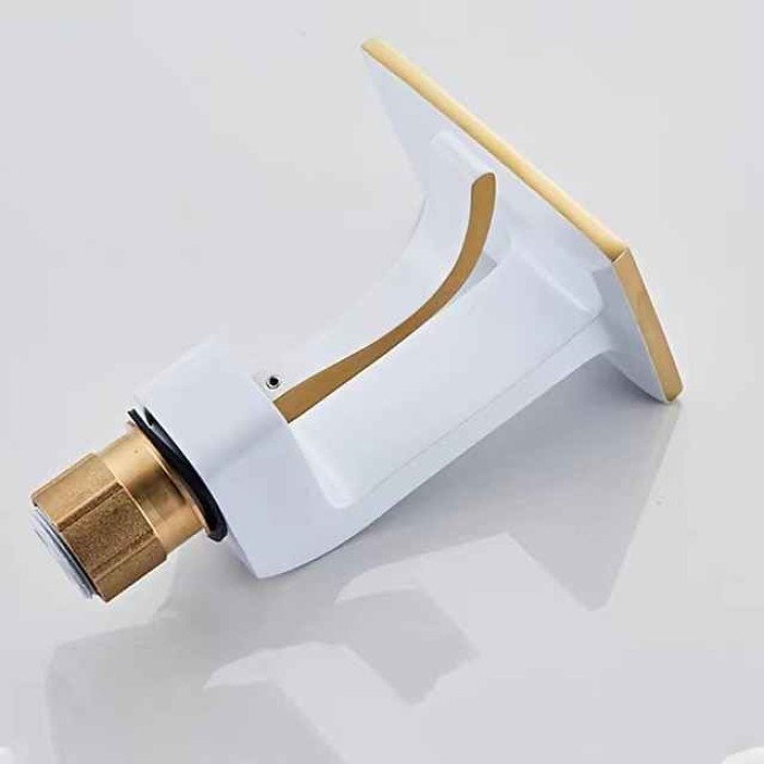 Waterfall Basin Sink Mixer Faucet, Brass Bathroom Taps Single Handle One Hole with Hot and Cold Hose Vessel Water Tap Deck Mounted