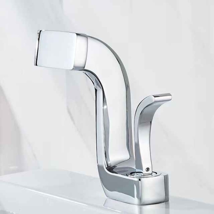 Waterfall Bathroom Sink Mixer Faucet Brass, Basin Taps Single Handle One Hole with Hot and Cold Hose Vessel Water Tap Deck Mounted