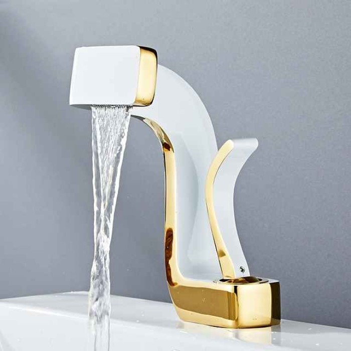 Waterfall Bathroom Sink Mixer Faucet Brass, Basin Taps Single Handle One Hole with Hot and Cold Hose Vessel Water Tap Deck Mounted