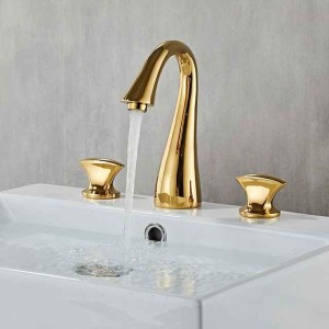 Widespread Bathroom Sink Mixer Faucet, 3 Hole 2 Handle Brass Valve Deck Mounted Basin Taps with Hot and Cold Hose, Vessel Water Tap