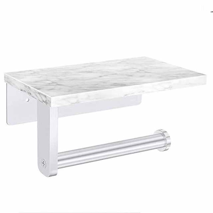 Toilet Paper Holder with Natural Marble Shelf for Bathroom Washroom,Stainless Steel Wall Mounted Tissue Holder Suitable for Mega Roll