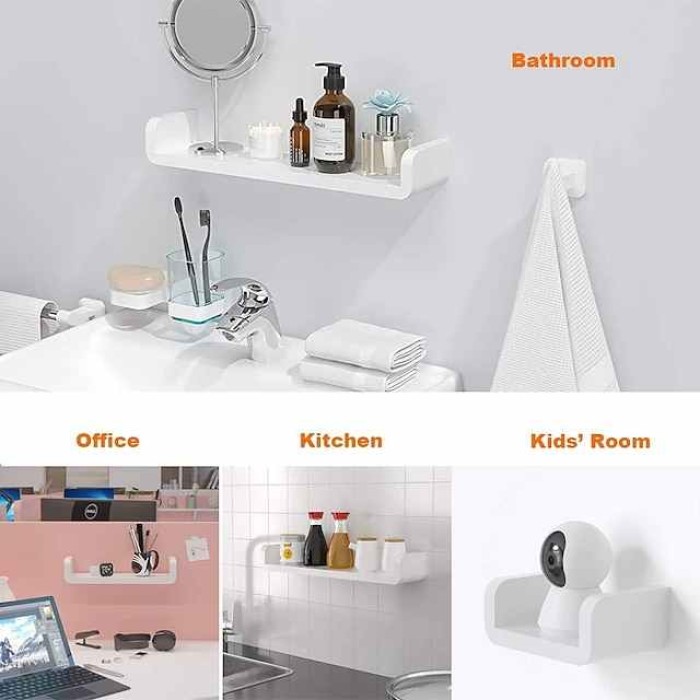 Adhesive Floating Shelves Non-Drilling,Display Picture Ledge Shelf U Bathroom Shelf Organizer for Home/Wall Decor/Kitchen/Bathroom Storage