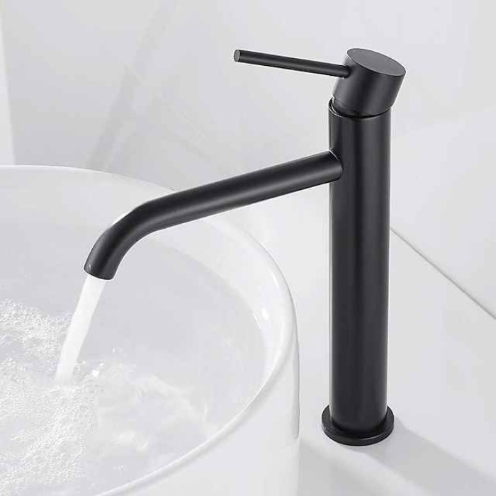 Bathroom Basin Sink Mixer Tap Stainless Steel, Tall Wash Basin Faucet Mono Counter Top Vessel Sink Taps with Hot and Cold Water Hose, Single Lever Handle Monobloc Washroom Vessel Basin Tap