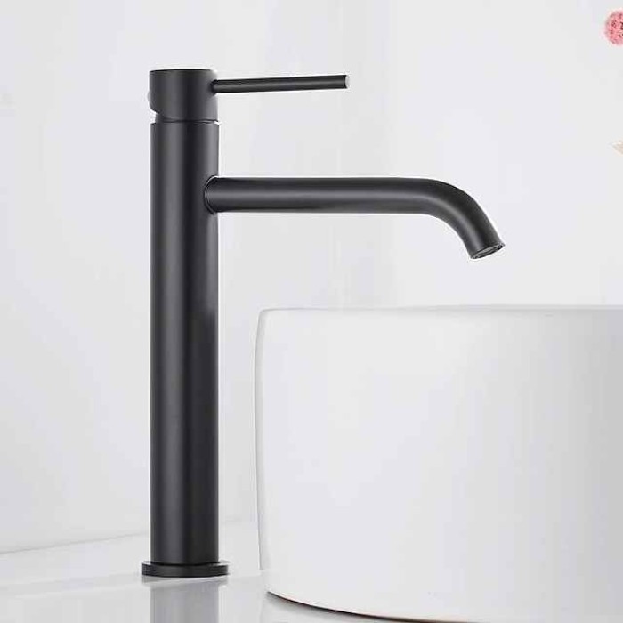 Bathroom Basin Sink Mixer Tap Stainless Steel, Tall Wash Basin Faucet Mono Counter Top Vessel Sink Taps with Hot and Cold Water Hose, Single Lever Handle Monobloc Washroom Vessel Basin Tap