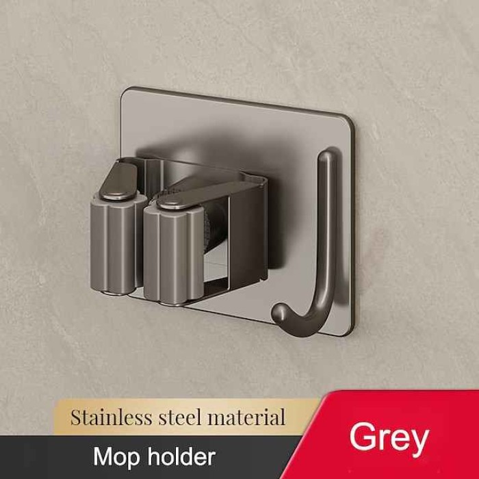 Mop Clip Hook Is Free Of Punching Simple Stainless Steel Broom Storage Fixture Wall-Mounted Mop Rack