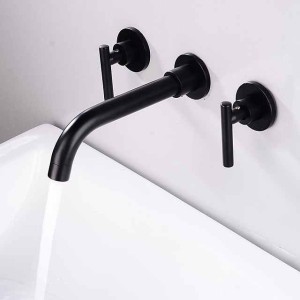 Bathroom Sink Mixer Faucet Wall Mounted, 2 Handle 3 Hole Wash Baxin Brass Taps, Rough in Valve Washroom Basin Tap