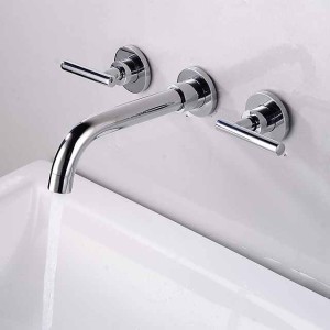 Bathroom Sink Mixer Faucet Wall Mounted, 2 Handle 3 Hole Wash Baxin Brass Taps, Rough in Valve Washroom Basin Tap