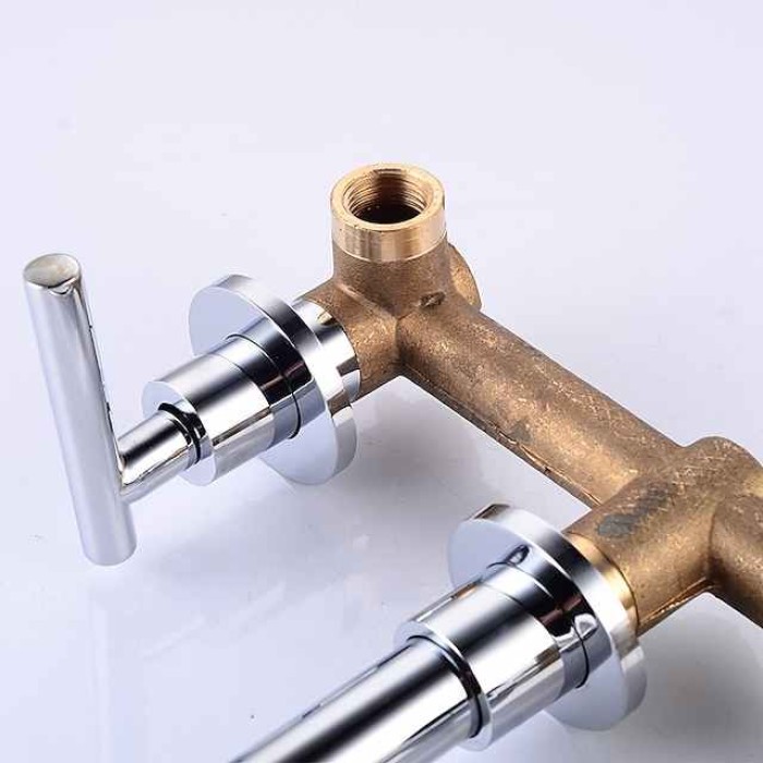 Bathroom Sink Mixer Faucet Wall Mounted, 2 Handle 3 Hole Wash Baxin Brass Taps, Rough in Valve Washroom Basin Tap