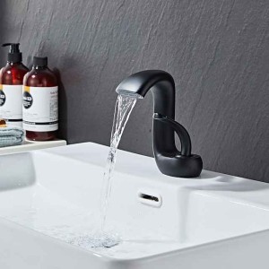 Waterfall Bathroom Sink Mixer Faucet Deck Mount, Mono Wash Basin Single Handle Basin Taps Washroom with Hot and Cold Hose, Monobloc Vessel Water Brass Tap Black White Chrome Brushed