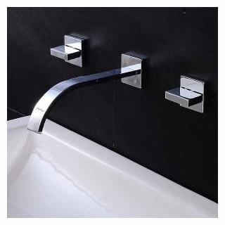 Wall Mounted Bathroom Sink Mixer Faucet Waterfall, Widespread Basin Taps Vintage Brass 2 Handles 3 Holes Washroom Wash Baxin Tap with Cold Hot Water Hose