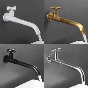 Wall Mounted Bathroom Sink Faucet Cold Only, 360 Swivel Brass Basin Taps, Single Handle One Hole Vessel Tap Washroom