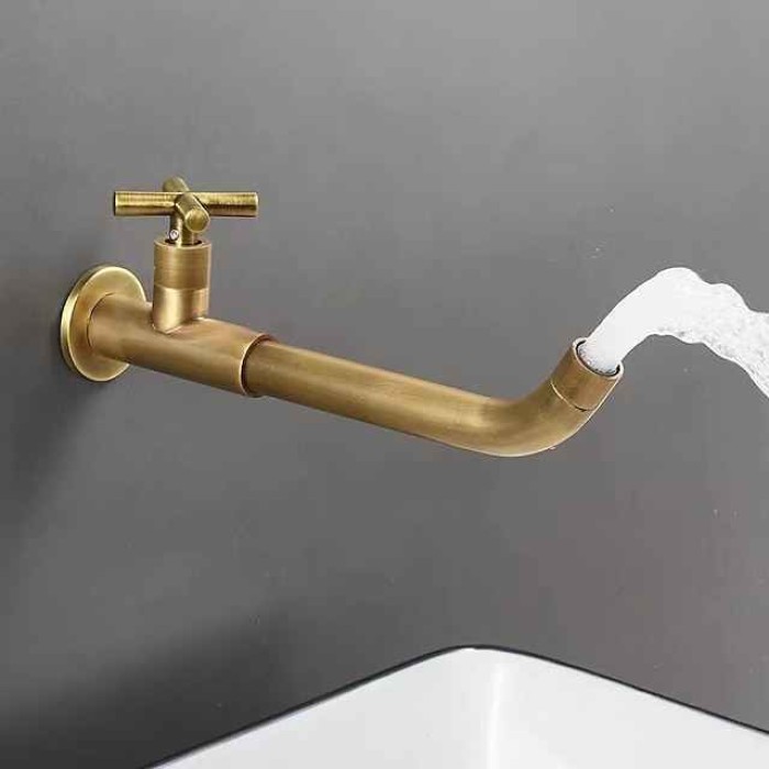 Wall Mounted Bathroom Sink Faucet Cold Only, 360 Swivel Brass Basin Taps, Single Handle One Hole Vessel Tap Washroom