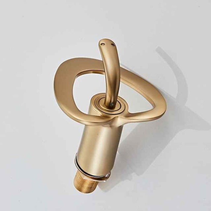 Waterfall Bathroom Sink Mixer Faucet Deck Mounted, Mono Washroom Basin Taps Single Handle Monobloc Vessel Water Brass Tap with Hot and Cold Hose