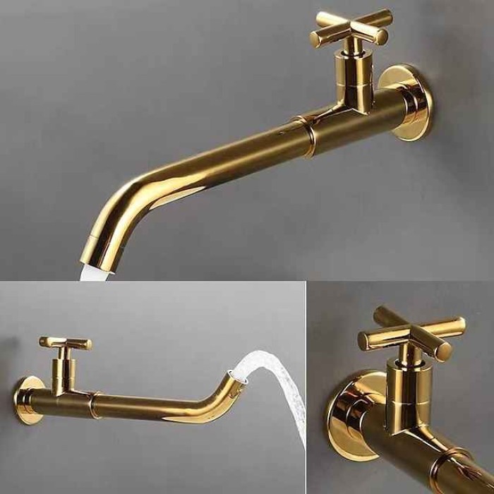 Wall Mounted Bathroom Sink Faucet Cold Water Only, Basin Taps Vintage Brass Single Handles One 3 Hole Washroom Wash Baxin Tap