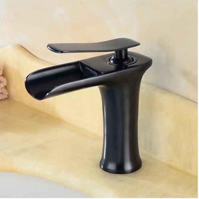 Waterfall Bathroom Sink Mixer Faucet 4.7" Spout, Mono Wash Basin Single Handle Basin Taps Washroom with Hot and Cold Hose, Monobloc Vessel Water Brass Tap Deck Mounted