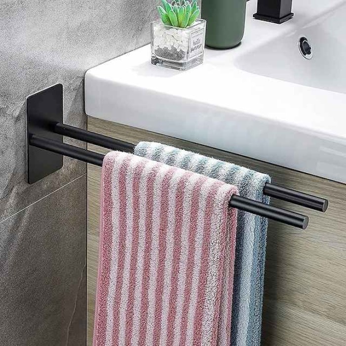 Towel Holder No Drilling Black Matt Stainless Steel Self-Adhesive Towel Holder Square 40 cm Towel Holder Wall Bathroom Hand Towel Holder for Bathroom