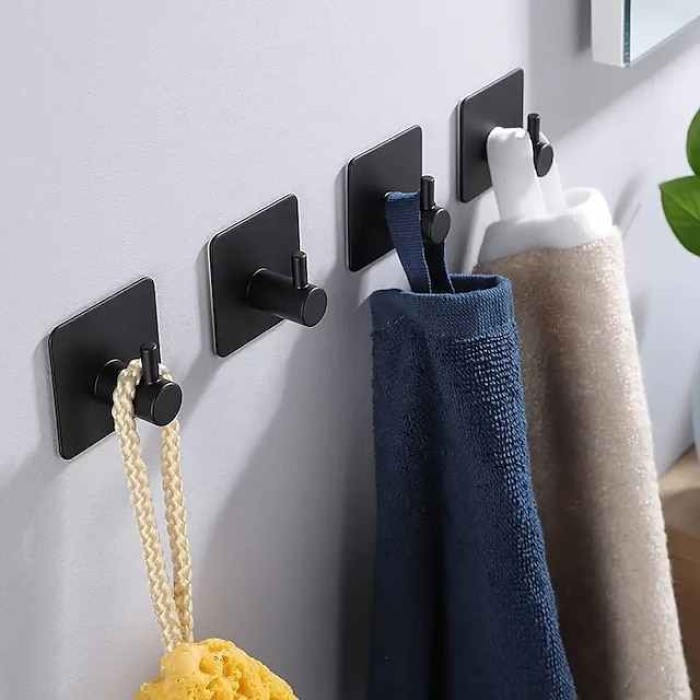 1/2pcs Adhesive Hooks Heavy Duty Wall Hooks Waterproof Stainless Steel Hooks For Hanging Coat Hat Towel Robe Hook Wall Mounted Rack For Bathroom And Bedroom