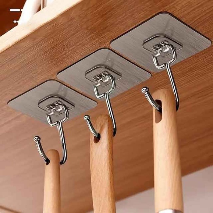 5pcs Wall Hooks Wall Mounted Hanger Large Adhesive Hooks Large Size Free Punching Hook For Bathroom Kitchen Room Bathroom Accessories