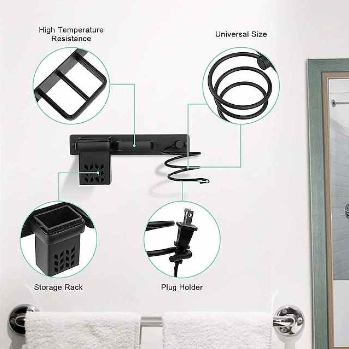 Wall Mounted Hair Dryer Rack, Bathroom Hair Care Tool Storage Box, Multifunctional Space Saving Storage Rack