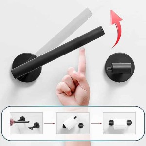 Black Toilet Paper Holder Bathroom Flexible Pivoting Tissue Handle on Wall Mounted, SUS 304 Stainless Steel Adjustable TP Large Mega Roll Holder for Wooden Cabinet Classic Matte