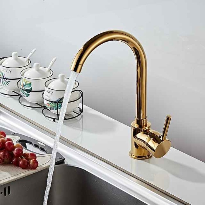 Kitchen Sink Mixer Faucet 360 Swivel, Single Handle Kitchen Taps Deck Mounted, One Hole Brass Kitchen Sink Faucet Water Vessel Taps with Hot Cold Hose Chrome Black Rose Golden