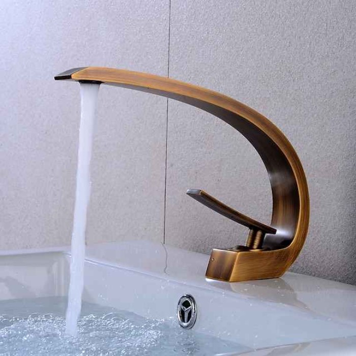 Bathroom Sink Mixer Faucet, Monobloc Washroom Brass Basin Taps Single Handle One Hole Deck Mounted, with Hot and Cold Hose, Chrome Oil-rubbed Bronze Brushed Golden Black Taps