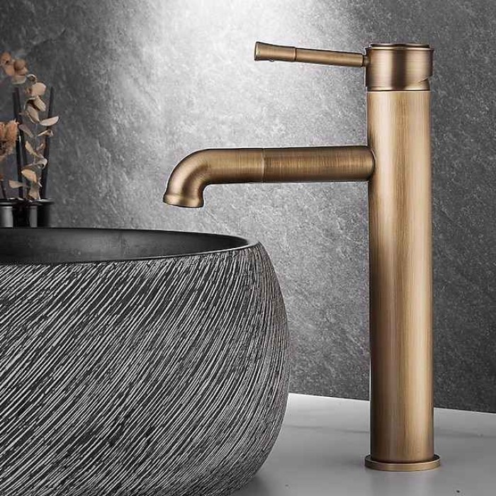 Vintage Bathroom Sink Mixer Faucet Tall, Monobloc Washroom Basin Taps Single Handle One Hole Deck Mounted Antique, with Hot and Cold Hose Retro Water Taps Brass Black