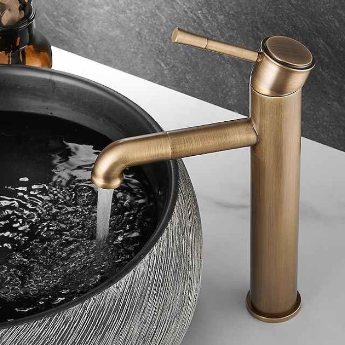 Vintage Bathroom Sink Mixer Faucet Tall, Monobloc Washroom Basin Taps Single Handle One Hole Deck Mounted Antique, with Hot and Cold Hose Retro Water Taps Brass Black