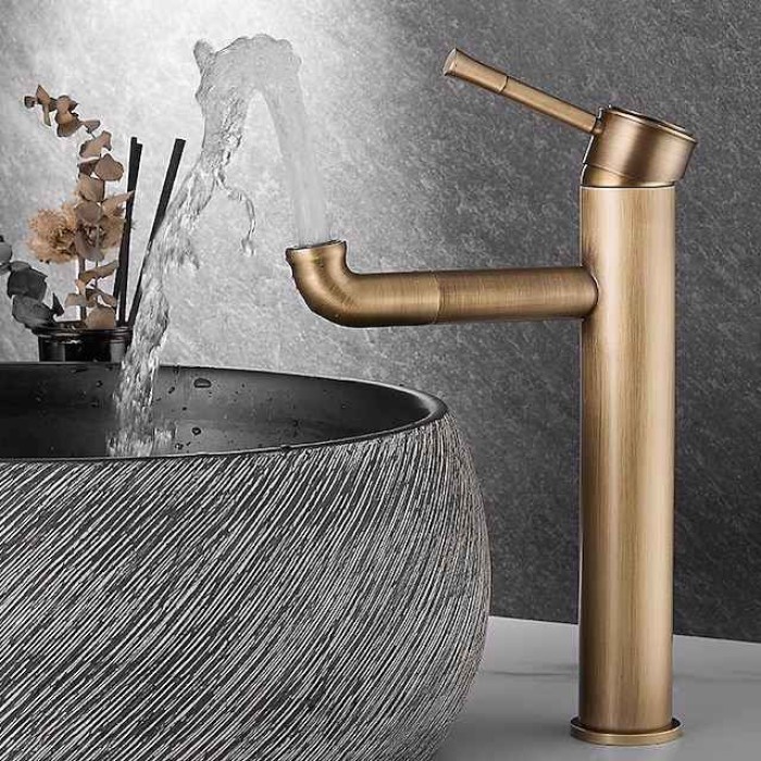 Vintage Bathroom Sink Mixer Faucet Tall, Monobloc Washroom Basin Taps Single Handle One Hole Deck Mounted Antique, with Hot and Cold Hose Retro Water Taps Brass Black