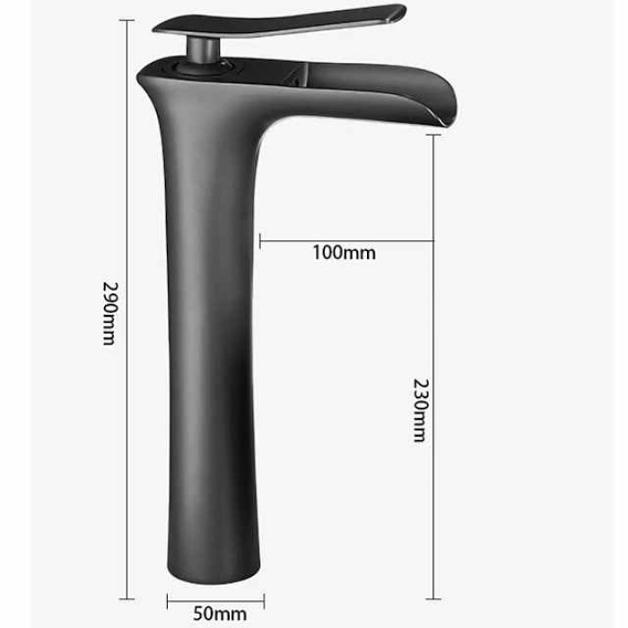 Waterfall Bathroom Sink Mixer Faucet Tall, Mono Wash Basin Single Handle Basin Taps Washroom with Hot and Cold Hose Monobloc Vessel Water Brass Tap Deck Mounted Grey Black Golden