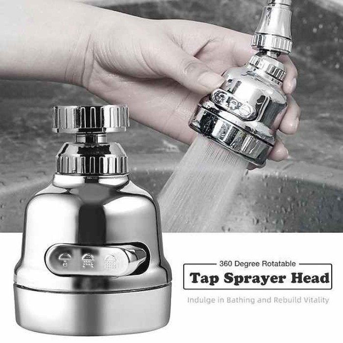 Kitchen Faucet Head Replacement 3 Mode, 360 Kitchen Sink Faucet Aerator Sprayer Attachment, Tap Accessories Water Saving Extend Nozzle Connect Adapter