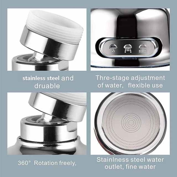 Kitchen Faucet Head Replacement 3 Mode, 360 Kitchen Sink Faucet Aerator Sprayer Attachment, Tap Accessories Water Saving Extend Nozzle Connect Adapter