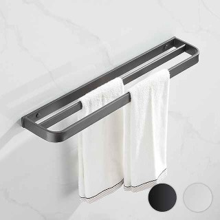 Towel Hanger Wall Mounted Towel Rail Space Aluminum Self Adhesive Towel Holder Double Pole No Drilling for Toilets Bathroom60CM